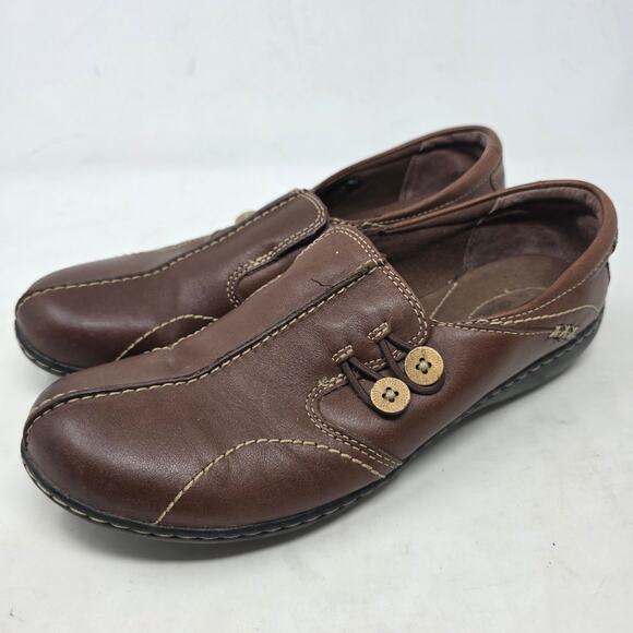 Clarks Brown Leather Slip-On Comfort Shoes Womens Size 10 - Picture 1 of 8